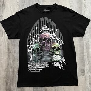Civil Regime Shirt Mens Large Black Depths of Chaos Roses Skulls Graphic Tee